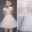 Chic / Beautiful Party Dresses 2017 Champagne Short A-Line / Princess Scoop Neck Sleeveless Lace Appliques Formal Dresses