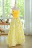 Chic / Beautiful Yellow Prom Dresses 2024 A-Line / Princess Strapless Sleeveless Backless Floor-Length / Long Prom Formal Dresses