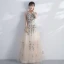 Amazing / Unique Prom Dresses 2017 Champagne A-Line / Princess Floor-Length / Long Scoop Neck Sleeveless Backless Appliques Flower Formal Dresses