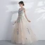 Amazing / Unique Prom Dresses 2017 Champagne A-Line / Princess Floor-Length / Long Scoop Neck Sleeveless Backless Appliques Flower Formal Dresses