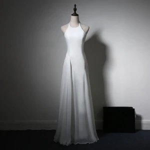 Simple Robe De Soirée 2017 Blanche Princesse Longue Titulaire Sans Manches Dos Nu Robe De Ceremonie