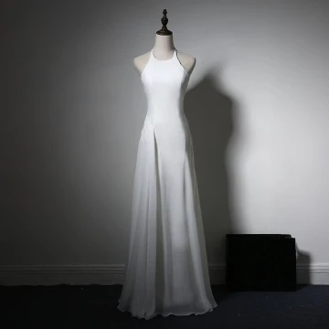 Simple Robe De Soirée 2017 Blanche Princesse Longue Titulaire Sans Manches Dos Nu Robe De Ceremonie