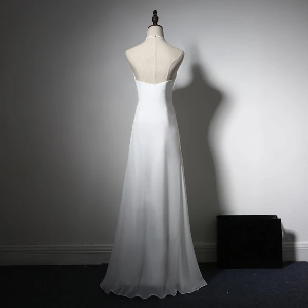 Simple Robe De Soirée 2017 Blanche Princesse Longue Titulaire Sans Manches Dos Nu Robe De Ceremonie