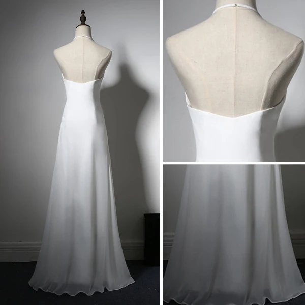 Simple Robe De Soirée 2017 Blanche Princesse Longue Titulaire Sans Manches Dos Nu Robe De Ceremonie