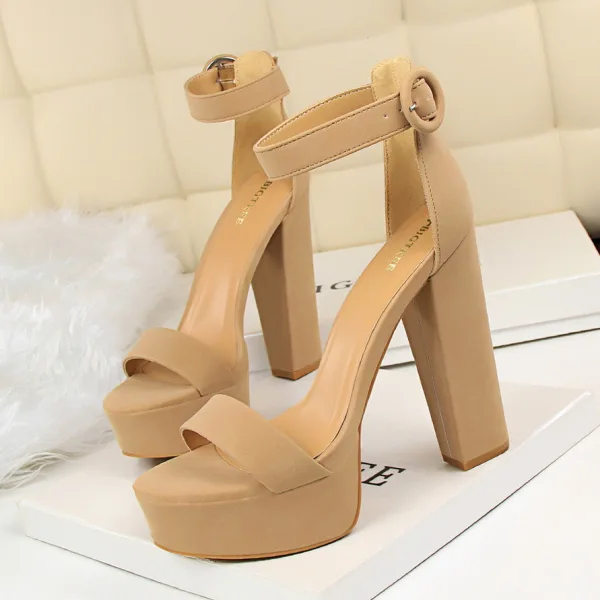 Schöne Rot Cocktail Sandalen Damen 2023 Knöchelriemen 13 cm Thick Heels Peeptoes Sandaletten Hochhackige