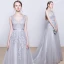 Chic / Belle Robe De Soirée 2017 Noir Princesse Train De Balayage V-Cou Sans Manches Dos Nu Satin Ceinture Perle En Dentelle Appliques Robe De Ceremonie