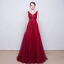 Chic / Belle Robe De Soirée 2017 Noir Princesse Train De Balayage V-Cou Sans Manches Dos Nu Satin Ceinture Perle En Dentelle Appliques Robe De Ceremonie