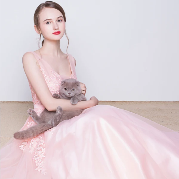 Chic / Belle Robe De Soirée 2017 Noir Princesse Train De Balayage V-Cou Sans Manches Dos Nu Satin Ceinture Perle En Dentelle Appliques Robe De Ceremonie