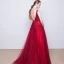 Chic / Belle Robe De Soirée 2017 Noir Princesse Train De Balayage V-Cou Sans Manches Dos Nu Satin Ceinture Perle En Dentelle Appliques Robe De Ceremonie
