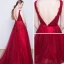 Chic / Belle Robe De Soirée 2017 Noir Princesse Train De Balayage V-Cou Sans Manches Dos Nu Satin Ceinture Perle En Dentelle Appliques Robe De Ceremonie