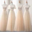 Chic / Beautiful Champagne Bridesmaid Dresses 2018 A-Line / Princess Appliques Flower Bow Sash Floor-Length / Long Ruffle Backless Wedding Party Dresses