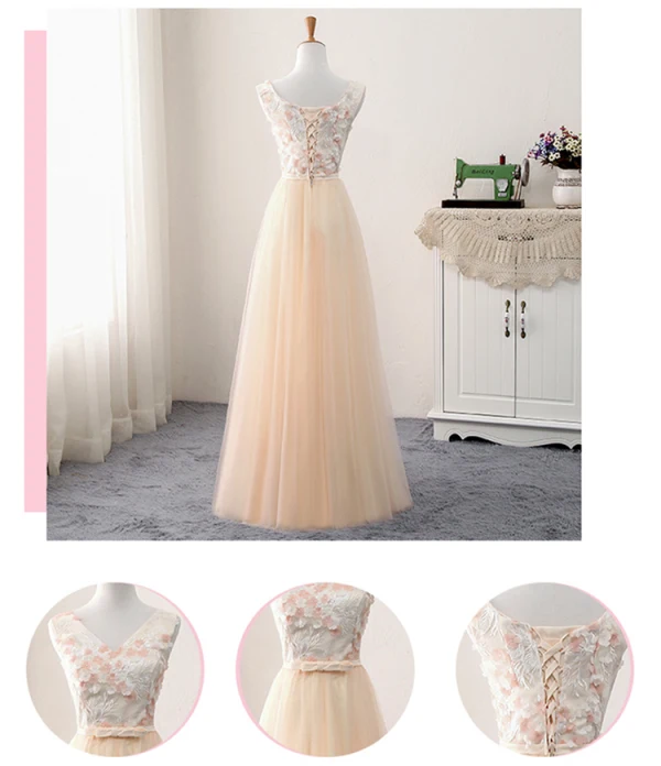 Chic / Beautiful Champagne Bridesmaid Dresses 2018 A-Line / Princess Appliques Flower Bow Sash Floor-Length / Long Ruffle Backless Wedding Party Dresses
