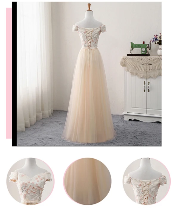 Chic / Beautiful Champagne Bridesmaid Dresses 2018 A-Line / Princess Appliques Flower Bow Sash Floor-Length / Long Ruffle Backless Wedding Party Dresses