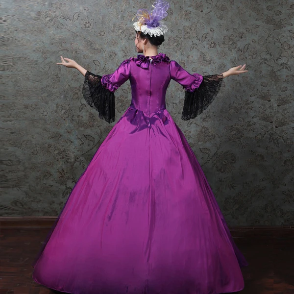Vintage / Retro Medieval Grape Ball Gown Prom Dresses 2021 Zipper Up Long Sleeve Square Neckline Floor-Length / Long 3D Lace Flower Lace Satin Cosplay Prom Formal Dresses