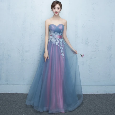 Chic / Beautiful Prom Dresses 2017 Gradient-Color A-Line / Princess Floor-Length / Long Cascading Ruffles Sweetheart Sleeveless Backless Sash Appliques Flower Formal Dresses