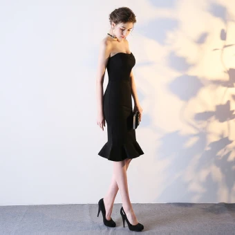 Modern Fashion Party Dresses 2017 Black Knee Length Trumpet Mermaid Sweetheart Sleeveless Backless Formal Dresses