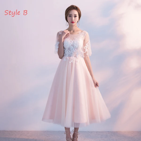 Chic / Beautiful Homecoming Graduation Dresses 2017 Blushing Pink A-Line / Princess Tea-length High Neck Short Sleeve Backless Lace Appliques Formal Chic / Beautiful Homecoming Graduation Dresses 2017 Blushing Pink A-Line / Princess Tea-length High Neck Short Sleeve Backless Lace Appliques Formal