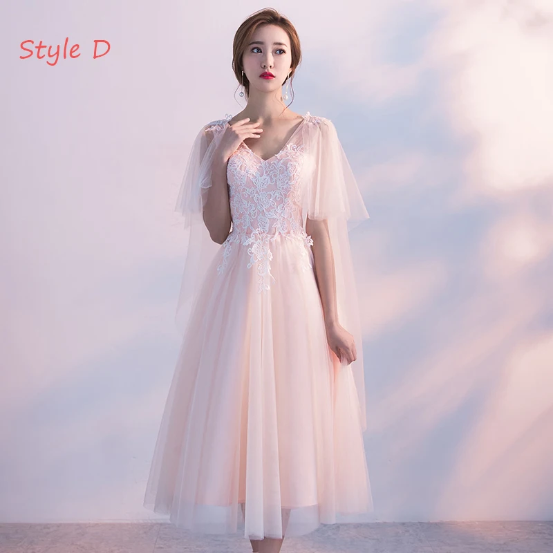 Chic Beautiful Homecoming Graduation Dresses 2017 Blushing Pink A Line  Princess Tea Length High Neck Short Sleeve Backless Lace Appliques Formal  Dresses