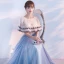 Chic / Beautiful Homecoming Graduation Dresses 2017 Champagne Ink Blue A-Line / Princess Floor-Length / Long Cascading Ruffles Scoop Neck 1/2 Sleeves Lace Appliques Flower Tassel Bow Sash Formal Dresses