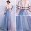 Chic / Beautiful Homecoming Graduation Dresses 2017 Champagne Ink Blue A-Line / Princess Floor-Length / Long Cascading Ruffles Scoop Neck 1/2 Sleeves Lace Appliques Flower Tassel Bow Sash Formal Dresses