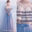 Chic / Beautiful Homecoming Graduation Dresses 2017 Champagne Ink Blue A-Line / Princess Floor-Length / Long Cascading Ruffles Scoop Neck 1/2 Sleeves Lace Appliques Flower Tassel Bow Sash Formal Dresses