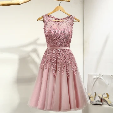 Chic Beautiful Evening Party Formal Dresses 2017 Party Dresses Lace Flower Appliques Pearl Scoop Neck Sleeveless Short A Line Princess