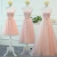 Chic / Belle Perle Rose Transparentes Robe Demoiselle D'honneur 2018 Princesse Encolure Dégagée Sans Manches Appliques En Dentelle Noeud Ceinture Volants Dos Nu Robe Pour Mariage