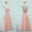 Chic / Belle Perle Rose Transparentes Robe Demoiselle D'honneur 2018 Princesse Encolure Dégagée Sans Manches Appliques En Dentelle Noeud Ceinture Volants Dos Nu Robe Pour Mariage