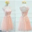 Chic / Belle Perle Rose Transparentes Robe Demoiselle D'honneur 2018 Princesse Encolure Dégagée Sans Manches Appliques En Dentelle Noeud Ceinture Volants Dos Nu Robe Pour Mariage