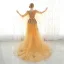 Chic / Beautiful Evening Dresses  2017 Gold A-Line / Princess Chapel Train Scoop Neck Long Sleeve Sash Lace Appliques Flower Pearl Sequins Formal Dresses
