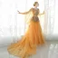 Chic / Beautiful Evening Dresses  2017 Gold A-Line / Princess Chapel Train Scoop Neck Long Sleeve Sash Lace Appliques Flower Pearl Sequins Formal Dresses