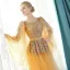 Chic / Beautiful Evening Dresses  2017 Gold A-Line / Princess Chapel Train Scoop Neck Long Sleeve Sash Lace Appliques Flower Pearl Sequins Formal Dresses