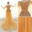 Chic / Beautiful Evening Dresses  2017 Gold A-Line / Princess Chapel Train Scoop Neck Long Sleeve Sash Lace Appliques Flower Pearl Sequins Formal Dresses