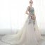Luxury / Gorgeous Evening Dresses  2017 Champagne A-Line / Princess Chapel Train Scoop Neck Sleeveless Backless Lace Appliques Glitter Rhinestone Pierced Formal Dresses