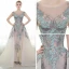 Luxury / Gorgeous Evening Dresses  2017 Champagne A-Line / Princess Chapel Train Scoop Neck Sleeveless Backless Lace Appliques Glitter Rhinestone Pierced Formal Dresses