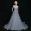 Chic / Beautiful Evening Dresses  2017 Grey A-Line / Princess Chapel Train Scoop Neck Sleeveless Backless Lace Appliques Flower Rhinestone Pierced Formal Dresses