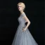 Chic / Beautiful Evening Dresses  2017 Grey A-Line / Princess Chapel Train Scoop Neck Sleeveless Backless Lace Appliques Flower Rhinestone Pierced Formal Dresses