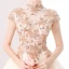 Chinese style Prom Dresses 2017 Champagne Ball Gown Floor-Length / Long High Neck Short Sleeve Appliques Flower Beading Sequins Formal Dresses