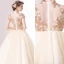 Chinese style Prom Dresses 2017 Champagne Ball Gown Floor-Length / Long High Neck Short Sleeve Appliques Flower Beading Sequins Formal Dresses