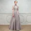 Chic / Beautiful Evening Dresses  2017 Grey A-Line / Princess Floor-Length / Long High Neck Short Sleeve Backless Pierced Appliques Flower Beading Pearl Formal Dresses