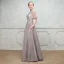 Chic / Beautiful Evening Dresses  2017 Grey A-Line / Princess Floor-Length / Long High Neck Short Sleeve Backless Pierced Appliques Flower Beading Pearl Formal Dresses
