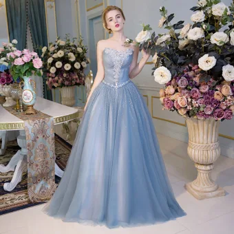 Chic Belle Robe De Soirée 2017 Bleu Ciel Princesse Longue Bustier Sans Manches Dos Nu Ceinture Appliques Fleur Faux Diamant Paillettes Robe De Ceremonie