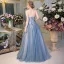 Chic / Beautiful Evening Dresses  2017 Sky Blue A-Line / Princess Floor-Length / Long Strapless Sleeveless Backless Sash Appliques Flower Rhinestone Sequins Formal Dresses