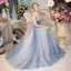 Chic / Beautiful Evening Dresses  2017 Sky Blue A-Line / Princess Floor-Length / Long Strapless Sleeveless Backless Sash Appliques Flower Rhinestone Sequins Formal Dresses
