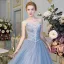 Chic / Beautiful Evening Dresses  2017 Sky Blue A-Line / Princess Floor-Length / Long Strapless Sleeveless Backless Sash Appliques Flower Rhinestone Sequins Formal Dresses