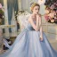Chic / Beautiful Evening Dresses  2017 Sky Blue A-Line / Princess Floor-Length / Long Strapless Sleeveless Backless Sash Appliques Flower Rhinestone Sequins Formal Dresses