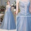 Chic / Beautiful Evening Dresses  2017 Sky Blue A-Line / Princess Floor-Length / Long Strapless Sleeveless Backless Sash Appliques Flower Rhinestone Sequins Formal Dresses