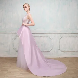 Unique Robe De Soirée 2017 Lilas Princesse Chapel Train Encolure Dégagée Sans Manches Dos Nu Faux Diamant Ceinture Perlage Paillettes Percé Robe De Ceremonie