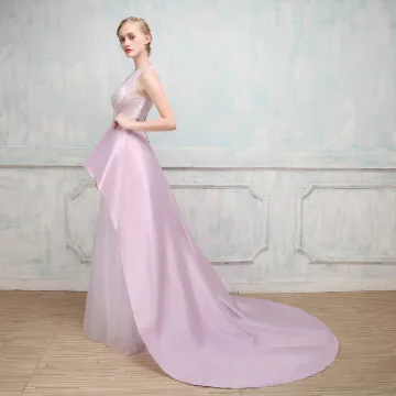 Amazing Unique Evening Dresses 2017 Lilac A Line Princess Chapel Train Scoop Neck Sleeveless Backless Rhinestone Sash Beading Sequins Pierced Formal Dresses