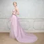 Unique Robe De Soirée 2017 Lilas Princesse Chapel Train Encolure Dégagée Sans Manches Dos Nu Faux Diamant Ceinture Perlage Paillettes Percé Robe De Ceremonie